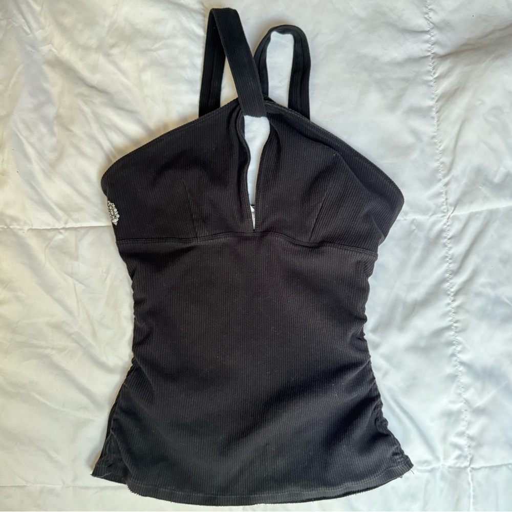 Free People Ribbed Ruched Halter Tank Top